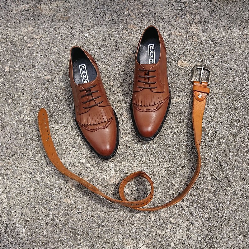 Zero yard clear tassels Oxford shoes brown coffee calfskin - รองเท้าอ็อกฟอร์ดผู้ชาย - หนังแท้ สีนำ้ตาล