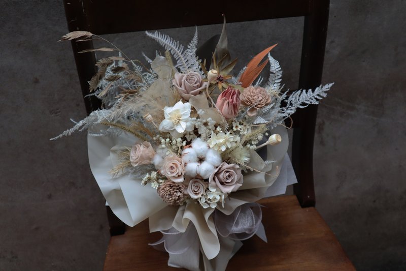 Immortal Bouquet | Dreamy White Pink Earth Tone Bouquet Immortal Dry Bouquet Cotton Bouquet - Dried Flowers & Bouquets - Plants & Flowers White