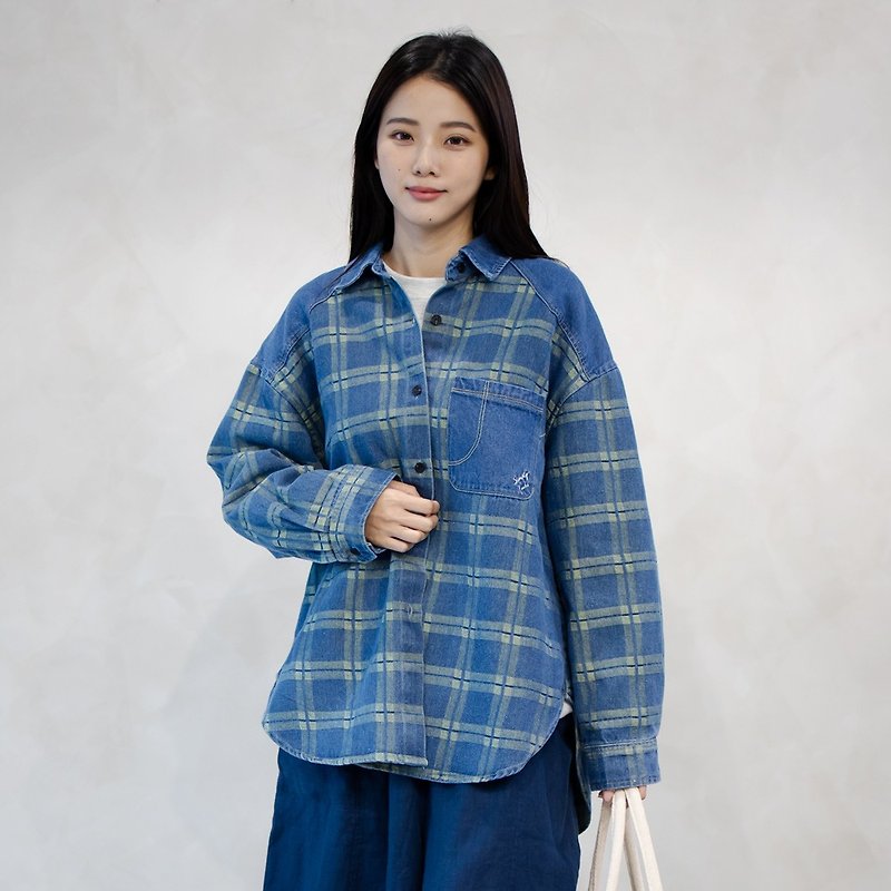 【Simply Yours】Plaid denim jacket with short front and long back pockets yellow F - Women's Casual & Functional Jackets - Cotton & Hemp Yellow