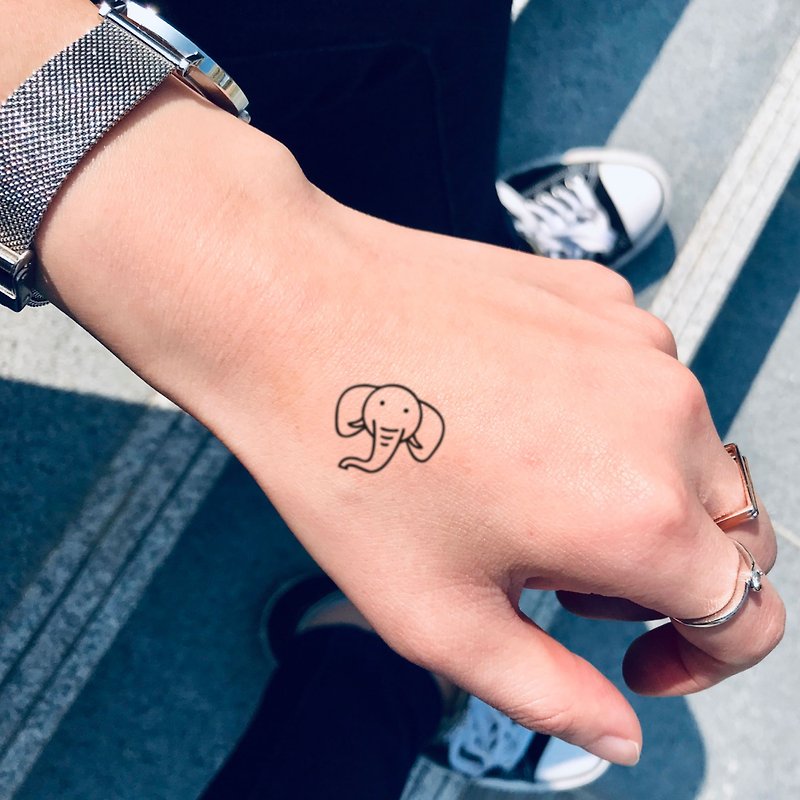 Cute Elephant Outline Hand Temporary Tattoo Sticker (Set of 6) - OhMyTat - Temporary Tattoos - Paper Black
