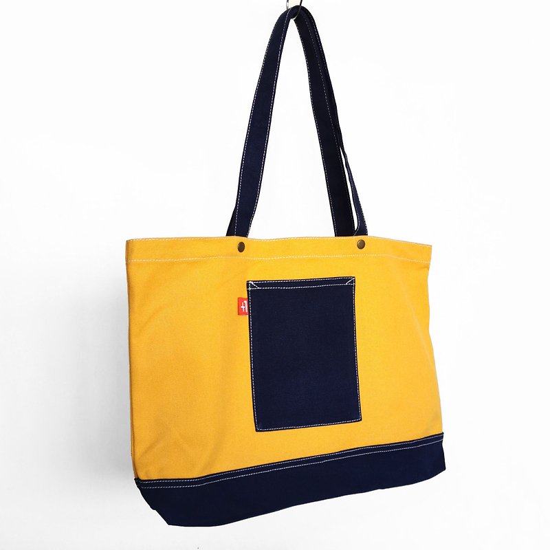 Plus 1 Orange with Royal Blue Canvas 3-Pocket Totebag - Handbags & Totes - Cotton & Hemp Multicolor
