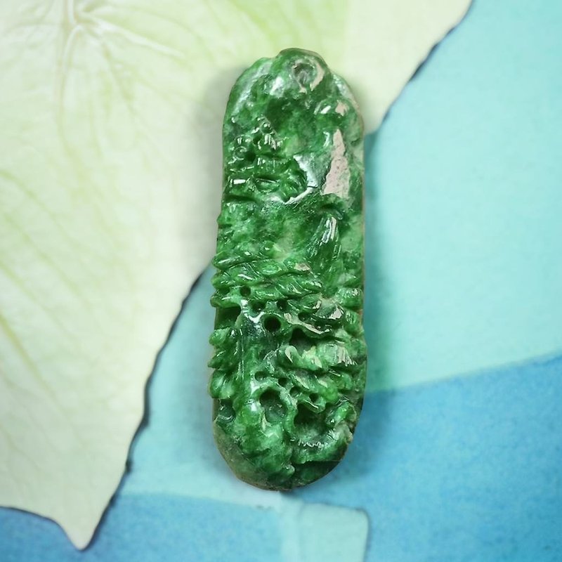 Full Green Jade Landscape Card | Natural A Goods Jade | Gift