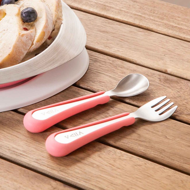 Soufflé antibacterial Stainless Steel fork and spoon (S) | Self-learning and happy dining - Cutlery & Flatware - Stainless Steel Pink