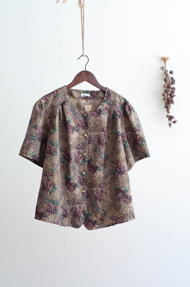 Vintage / shirt / short sleeve no.449 tk - Women's Shirts - Polyester Brown