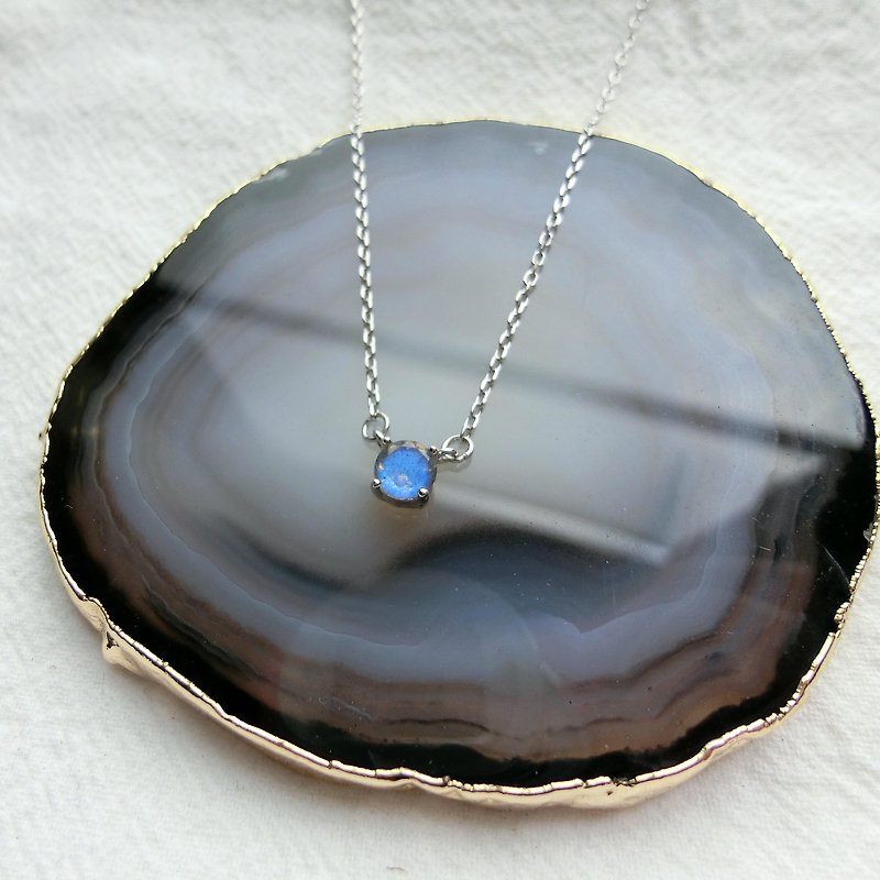Labradorite 925 Sterling Silver Prong Set Clavicle Necklace - Necklaces - Gemstone Blue