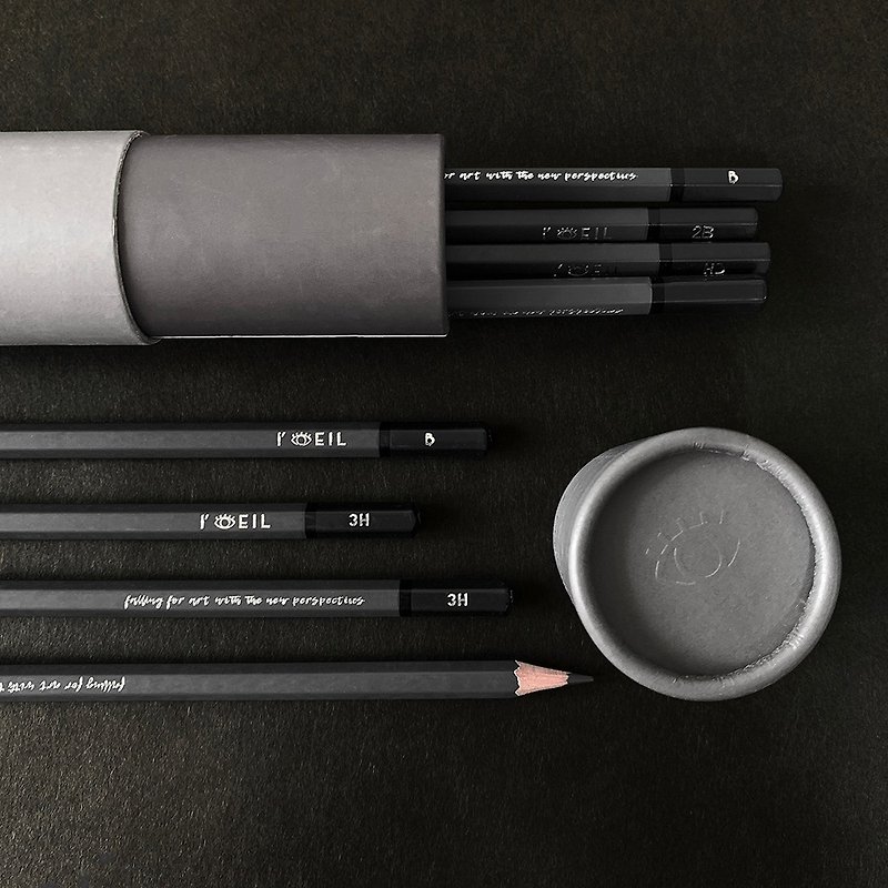 L oeil-THE EYE sketch pen set of 12 gray and black pens with embossed name L oeil - Other Writing Utensils - Wood 