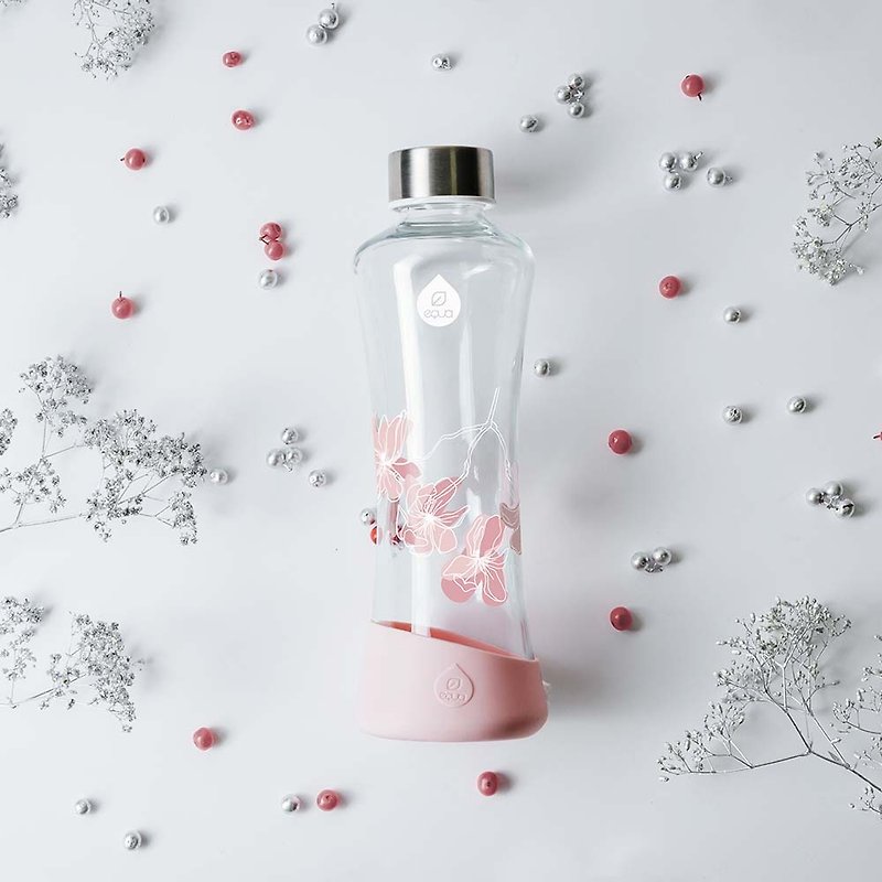 耐熱曲線玻璃瓶550ml- 粉色玉蘭 - 水壺/水瓶 - 玻璃 