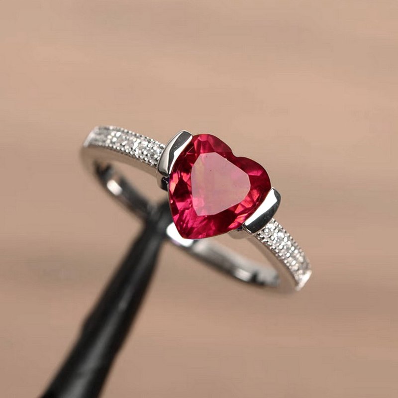 2.6 ct Heart Natural ruby ring silver sterling size 7.0 free resize - General Rings - Sterling Silver Red