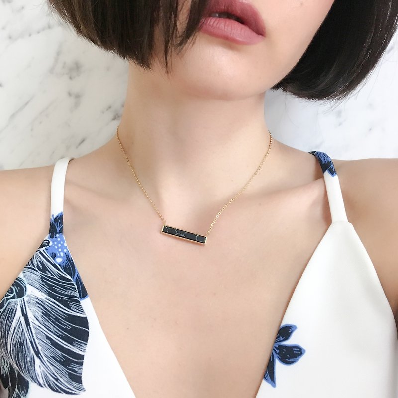 Black marble simple necklace SV216 - Necklaces - Other Metals Gold