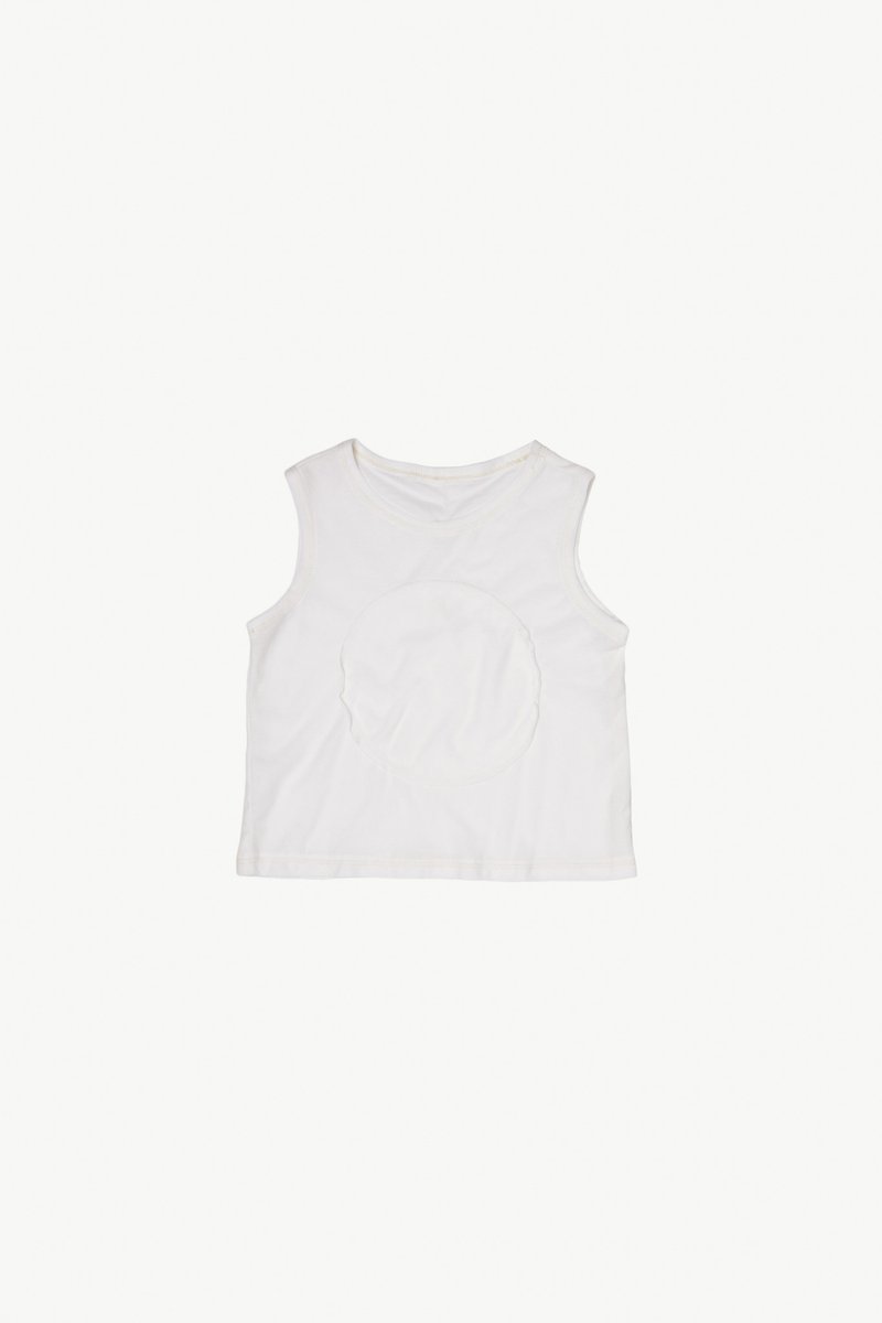 EGGYOLK Extra-long Fiber Cotton Jacquard Jersey Circle Patch Sleevele - เสื้อยืด - ผ้าฝ้าย/ผ้าลินิน ขาว