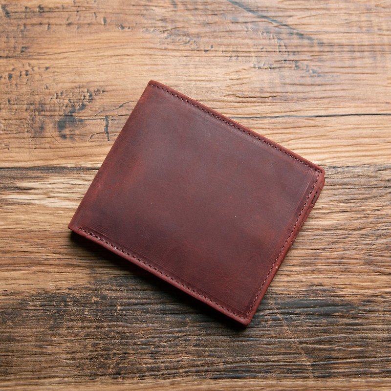 Bi-fold wallet, compact, thin, bill sorting, simple, genuine leather, business wallet, name engraving [Wine red] - Wallets - Genuine Leather Red