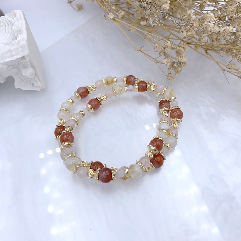 大暑 / 南紅瑪瑙 黃水晶 摩根石 粉晶 水晶手鍊 - 手鍊/手環 - 其他材質 紅色