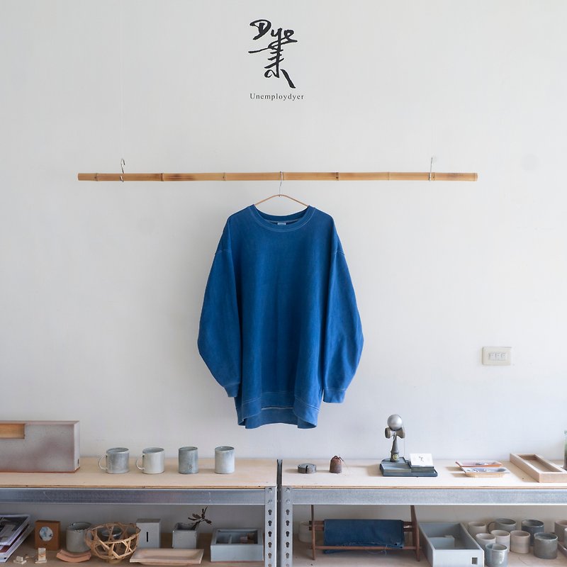 Dye業工作服_藍染棉織長袖衫 - T 恤 - 棉．麻 藍色