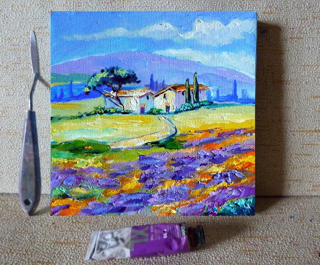 プロヴァンスのラベンダー畑の絵画、オリジナルの壁アート、家の