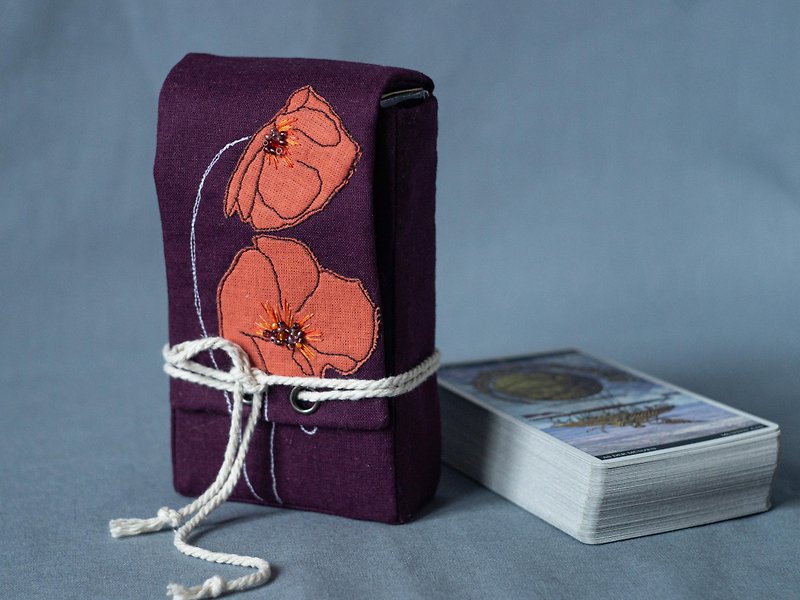 Orange Flowers Violet Tarot Cards Case Oracle Deck Pouch Tarot Deck Holder - อื่นๆ - ผ้าฝ้าย/ผ้าลินิน สีม่วง
