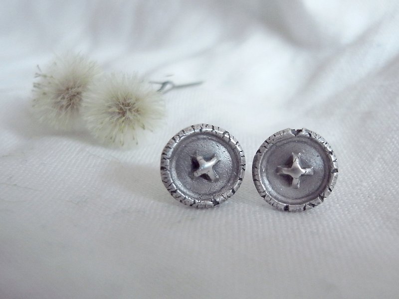 Tiny Circle &amp; Cross --Sterling Silver--Silver Cross -- Tiny Circle Stud Earrings