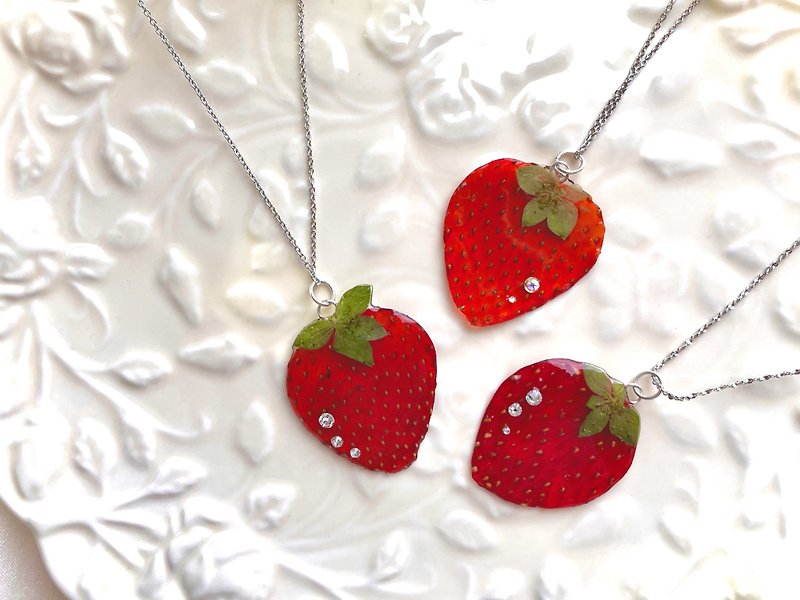 Real Strawberry Necklace • Resin Fruit Pendant Necklace • - Necklaces - Sterling Silver 