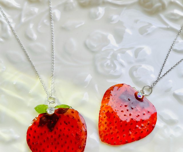 Real Strawberry Necklace • Resin Fruit Pendant Necklace