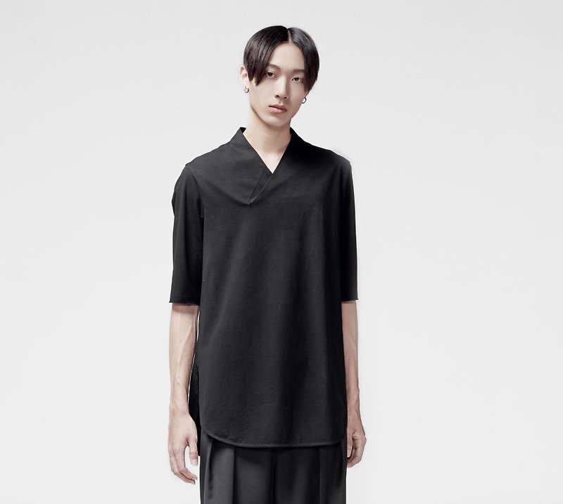 TRAN - Y collar round pendulum TEE - Men's T-Shirts & Tops - Paper Black