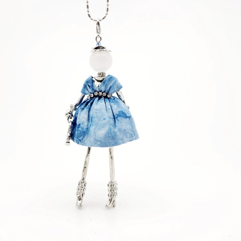 【Handcrafted Wearable Art × Hand-dyed Indigo Fabric】Necklace Pendant / Bag Charm / Phone Charm #1520 - Charms - Other Metals Multicolor
