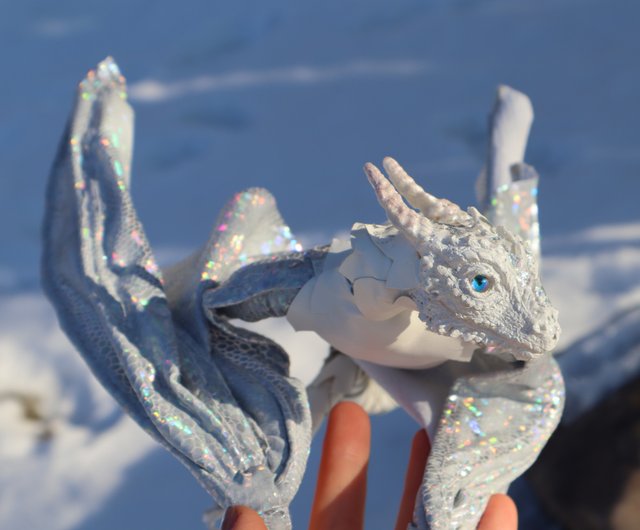 white Dragon necklace fantasy art doll poseable - Shop