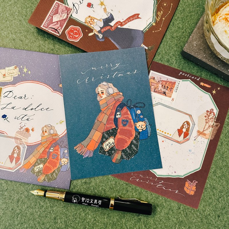 聖誕節早晨女孩 明信片 聖誕卡 - 卡片/明信片 - 紙 多色