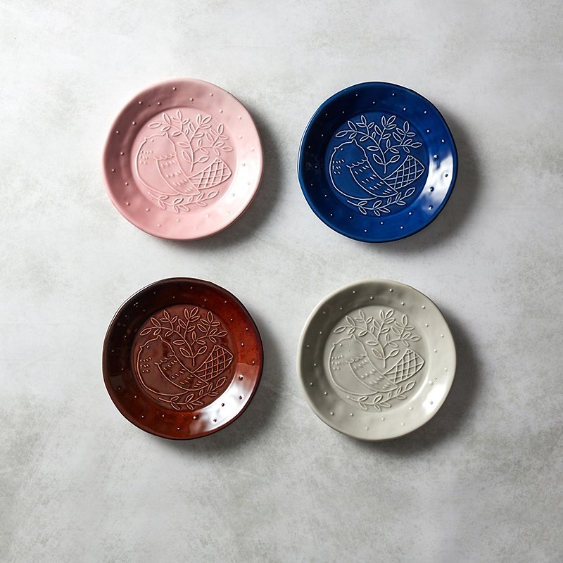 Shimao Bozo Sasaki - Mori's Song Round Bird Tray - (2 pieces) - Small Plates & Saucers - Pottery Multicolor