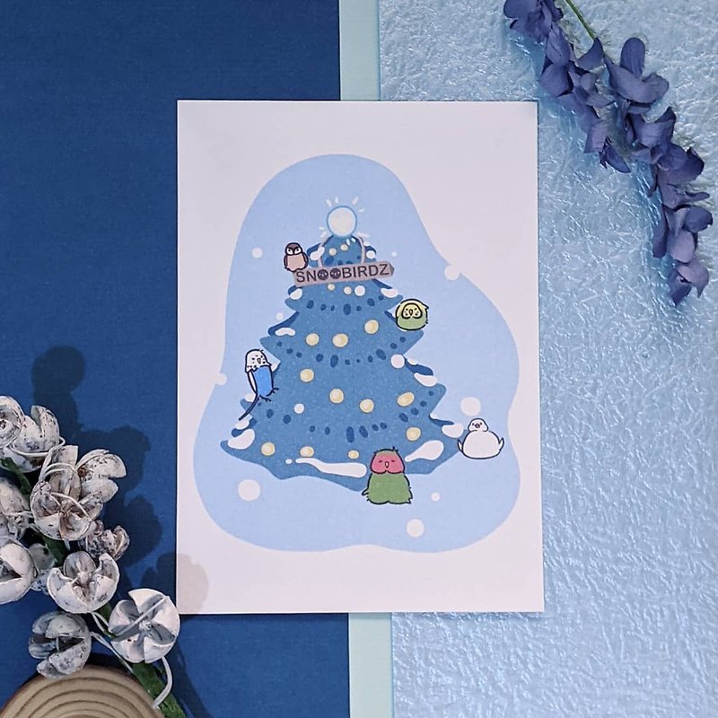 Bird Bird Christmas Tree Christmas Card Features Postcard Commemorative Collection Card Photo Frame Painting Illustration - การ์ด/โปสการ์ด - กระดาษ 