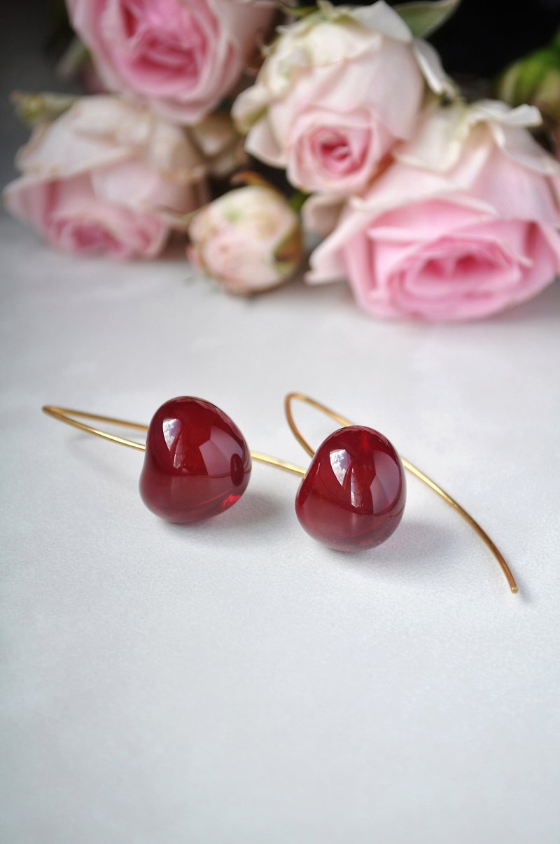 Sweet cherry earrings Cherries gold plated silver  dangle earrings Fruit jewelry