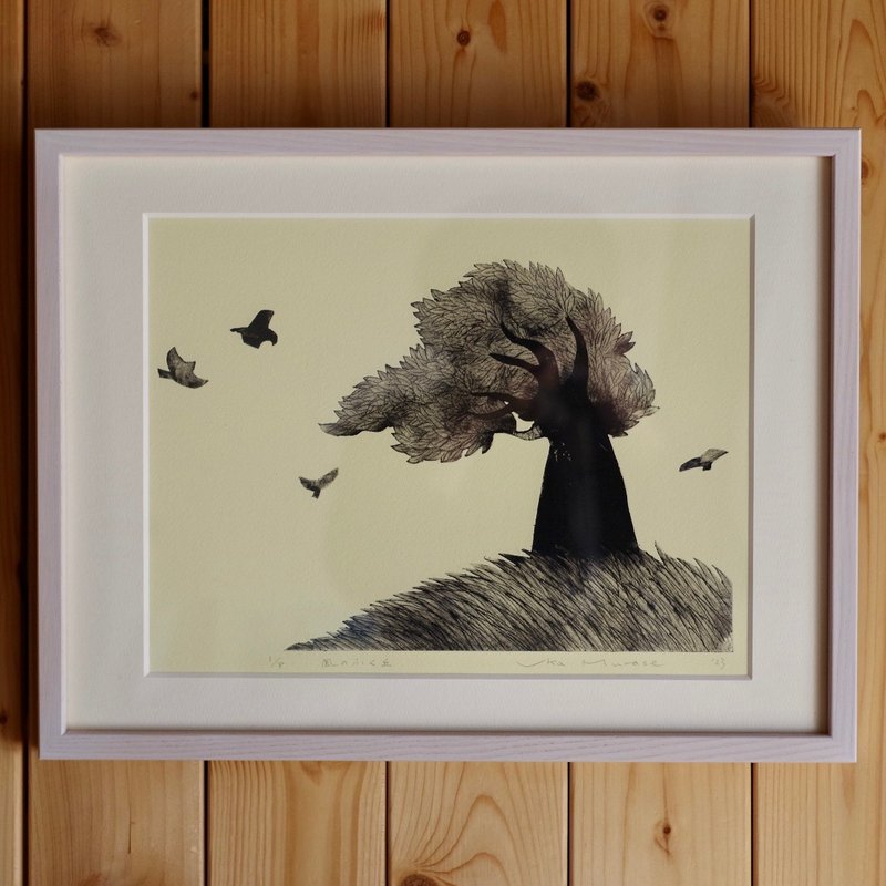 風從山上吹過　帶框的圖片 - 相框/畫框 - 棉．麻 藍色