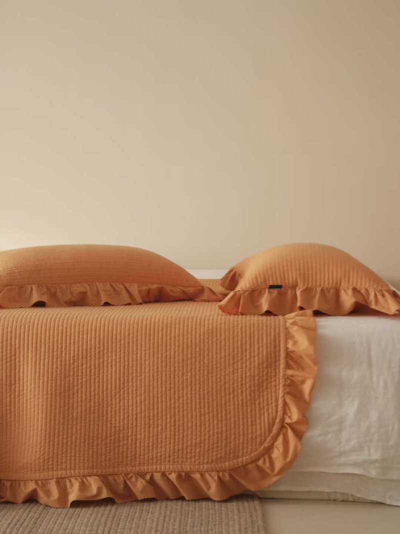 極簡系列床蓋三件套-杏橙光 - 寢具/床包 - 棉．麻 橘色
