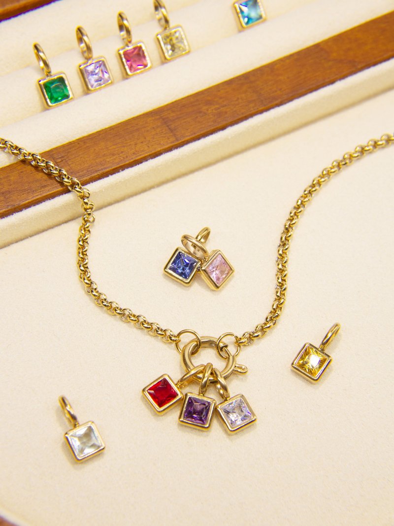 【客製化禮物】自選誕生石吊墜 12月份生辰石項鍊 生日石頸鏈 - 項鍊 - 不鏽鋼 