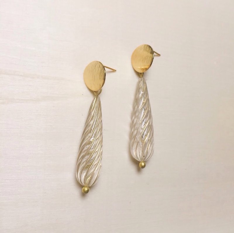 Vintage transparent spiral gold drop long earrings - ต่างหู - เรซิน สีใส