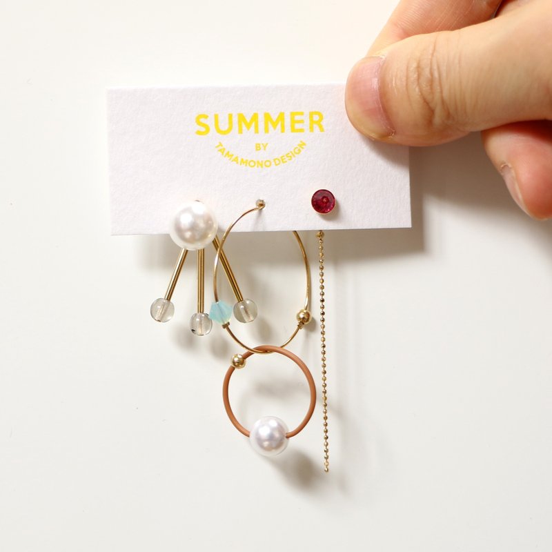 [宇宙-retro]耳環三件套 - 耳環/耳夾 - 其他材質 金色