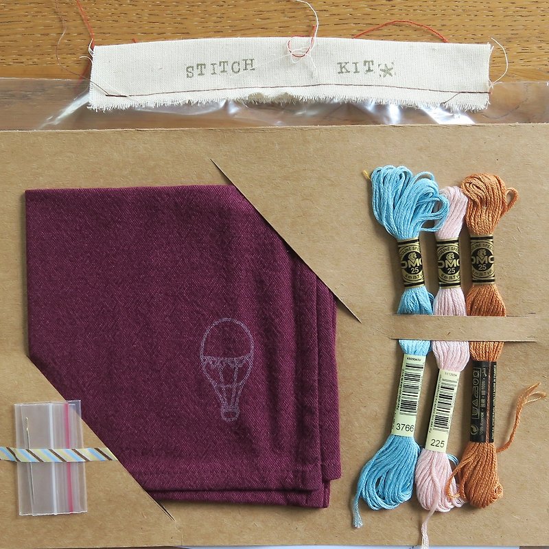 刺繡手作材料包 | 葡萄紫方巾 - 編織/刺繡/羊毛氈/縫紉 - 棉．麻 紫色