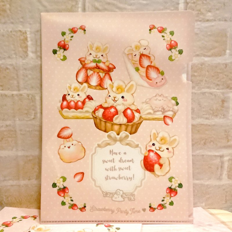Floder-Strawberry Dessert Bunny-A4 Size - Folders & Binders - Plastic Pink