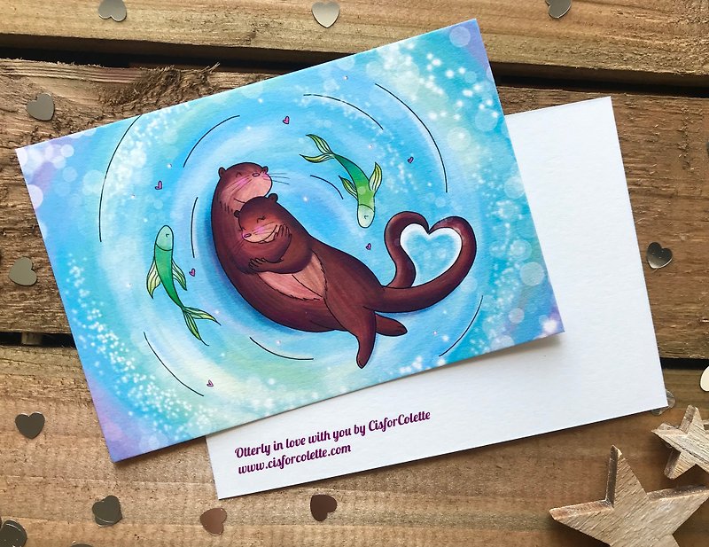 Otterly in love with you postcard - การ์ด/โปสการ์ด - กระดาษ สีน้ำเงิน