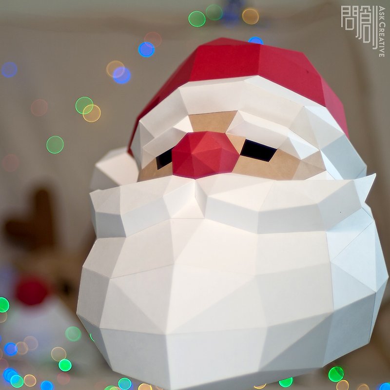 DIY手作3D紙模型擺飾 聖誕節/節慶系列 - 聖誕老公公面具 - 擺飾/家飾品 - 紙 白色