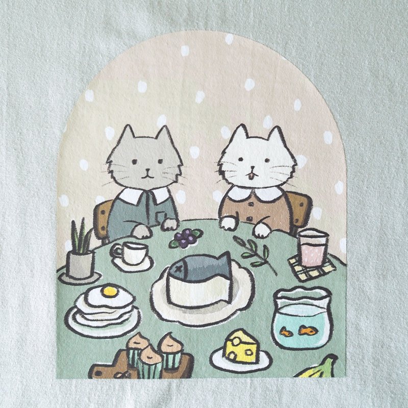 cats dinner print t-shirt : pastel gray - Women's T-Shirts - Cotton & Hemp Gray