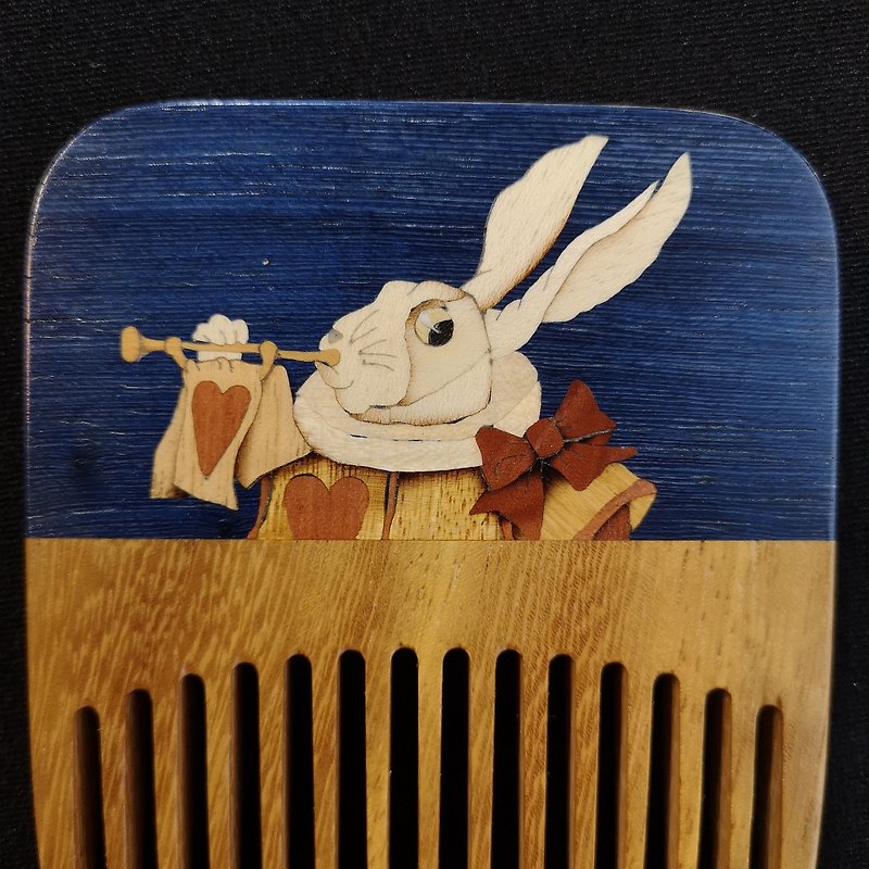 Wooden Rabbit Hare decor hair comb / handmade animal decor mosaics inlay 木梳 兔子 - อื่นๆ - ไม้ สีทอง