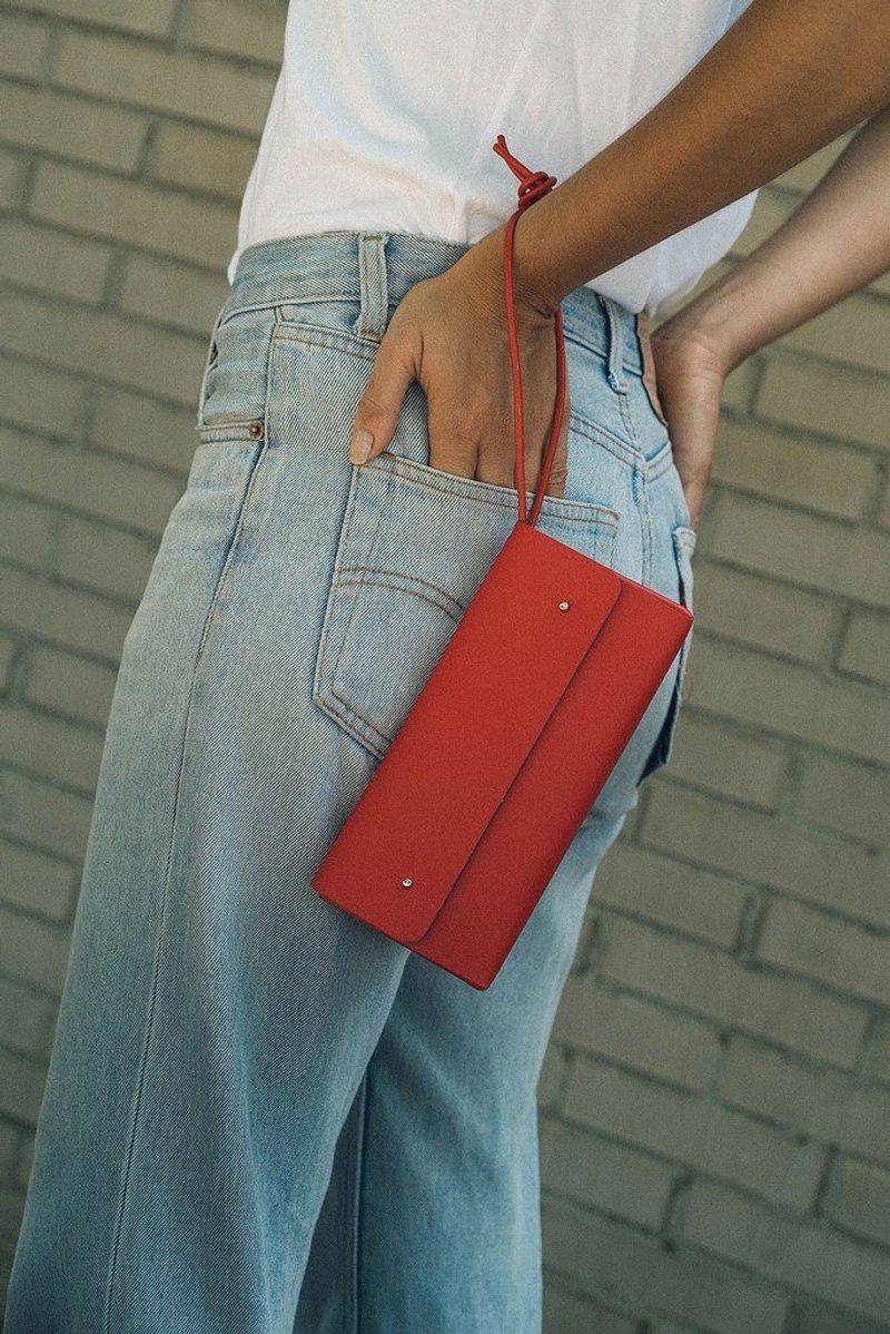 Walk With Me -Triangle Case Red - Clutch Bags - Genuine Leather Red