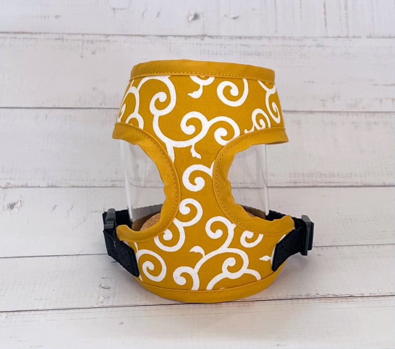 Ocher × Arabesque pattern cat harness harness - ชุดสัตว์เลี้ยง - ผ้าฝ้าย/ผ้าลินิน สีเหลือง