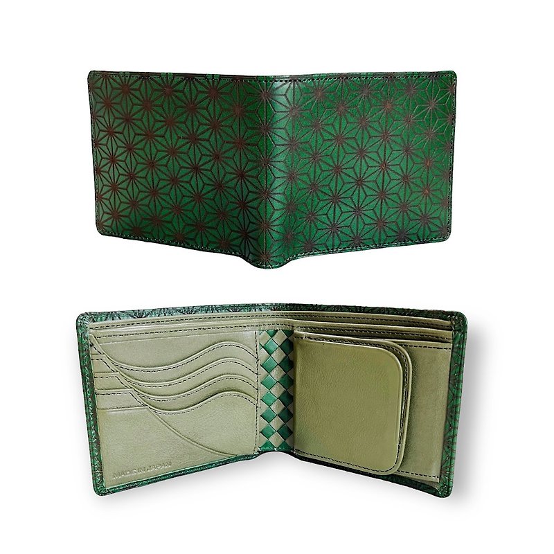 Asanoha Pattern Art Wallet Buttero x Barolo Camel Bifold Wallet - กระเป๋าสตางค์ - หนังแท้ สีเขียว
