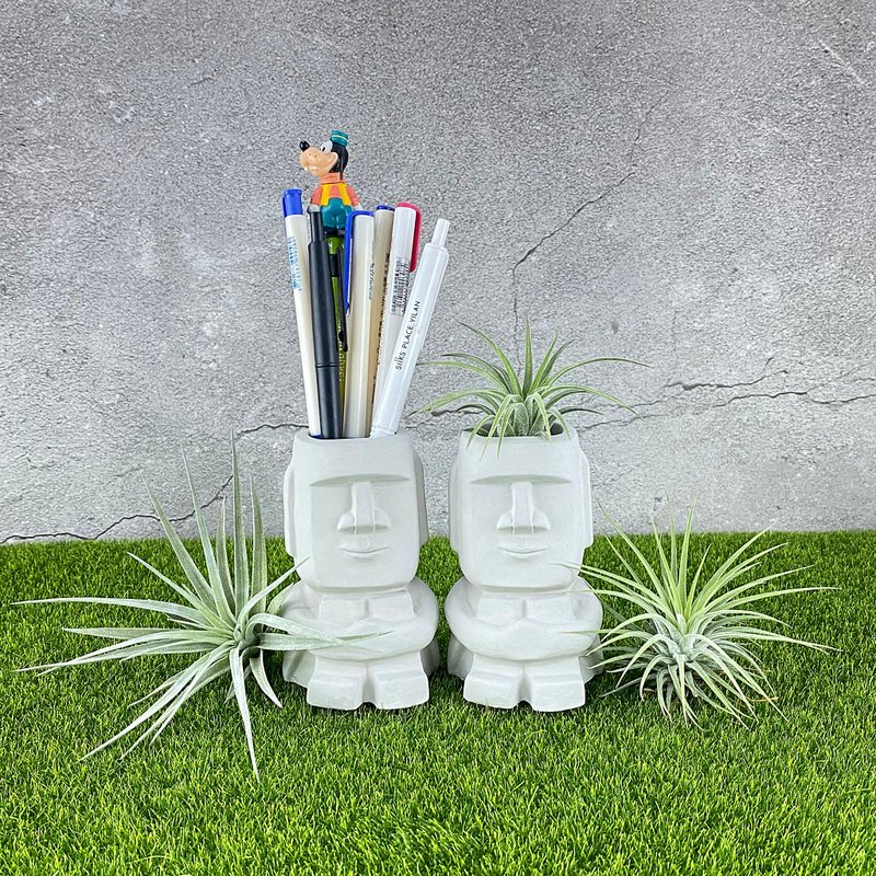 Cement Moai - Silly Moai pen holder and meat pot - ตุ๊กตา - ปูน สีเทา