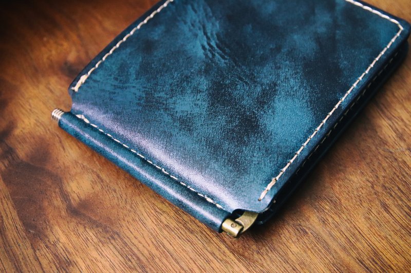 Original vegetable tanned dye-blue dyed money clip wallet - กระเป๋าสตางค์ - หนังแท้ สีน้ำเงิน