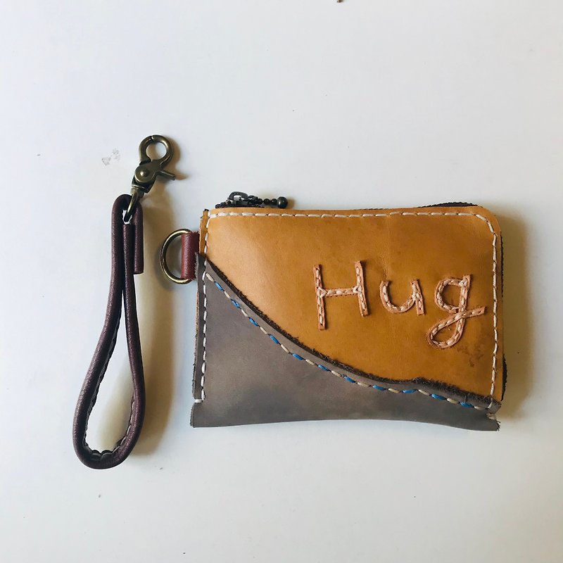 Hug Hug L leather zipper bag Wan clutch bag sniffing leather hand-made