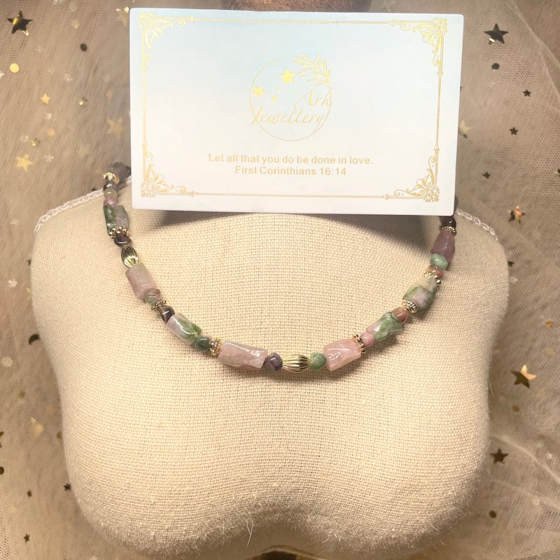 Irregular Watermelon Tourmaline Necklace - สร้อยคอ - คริสตัล หลากหลายสี