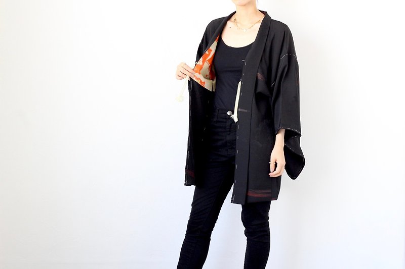 Urushi haori, kimono women, Haori Jacket /4224 - Women's Casual & Functional Jackets - Silk Black