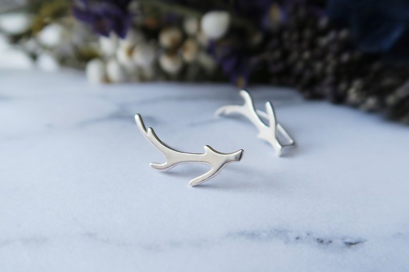 925 Sterling Silver Exclusive Deer Elf Antler Earrings Clip-On Free Gift Packaging - Earrings & Clip-ons - Sterling Silver Blue