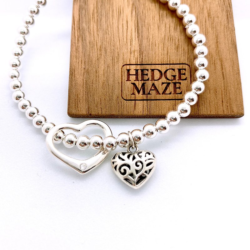 Two Sweet Hearts Silver 925 Bracelet - สร้อยข้อมือ - เงินแท้ สีเทา